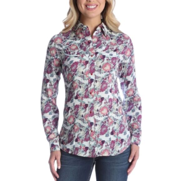 Wrangler Floral Western Rayon Button Down Shirt - Picture 1 of 8